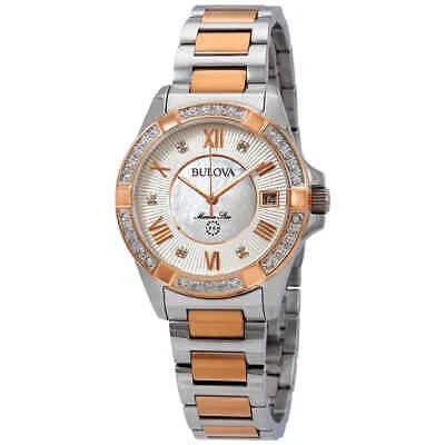 Pre-owned Bulova Marine Star Diamond White Mop Dial Ladies Watch 98r234