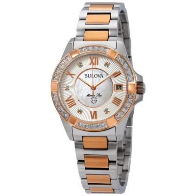 Bulova Marine Star Diamond White Mother Of Pearl Dial Ladies Watch 98r234 In Two Tone  / Gold Tone / Mother Of Pearl / Rose / Rose Gold Tone / White