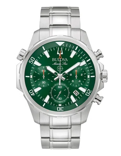 Pre-owned Bulova Marine Star Green Dial Silver Tone Stainless Steel Men's Watch 96b396