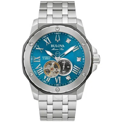 Bulova Men's Automatic Marine Star Marc Anthony Stainless Steel Bracelet Watch 45mm In Blue/silver Tone