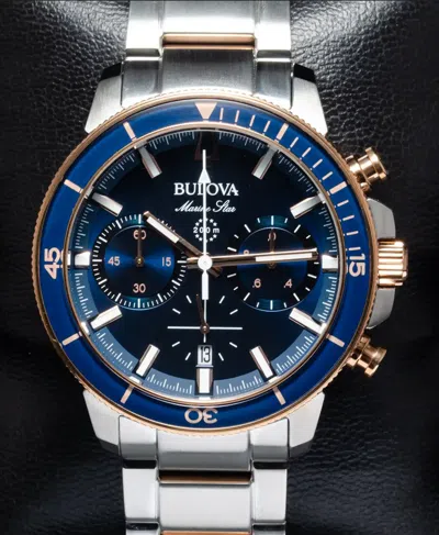 Pre-owned Bulova Marine Star Men's Dual Tone Blue Dial Chronograhp Watch 98b301