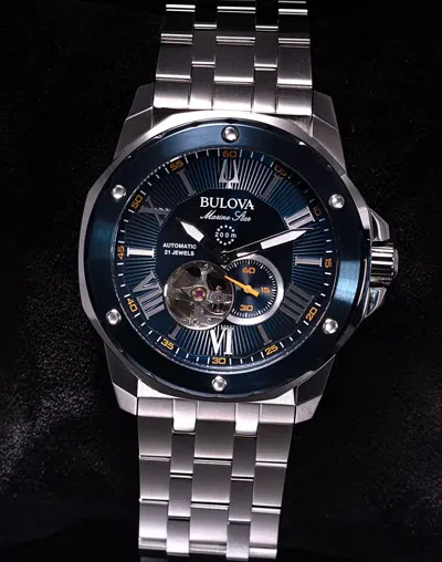 Pre-owned Bulova Marine Star Men's Stainless Steel Blue Face Automatic Watch 98a302
