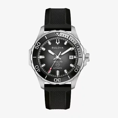 Bulova Marine Star Mens Automatic Black Strap Watch 98b465 In Orange