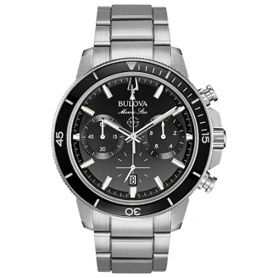 Bulova Marine Star Mens Silver Tone Stainless Steel Bracelet Watch 96b272 In Black