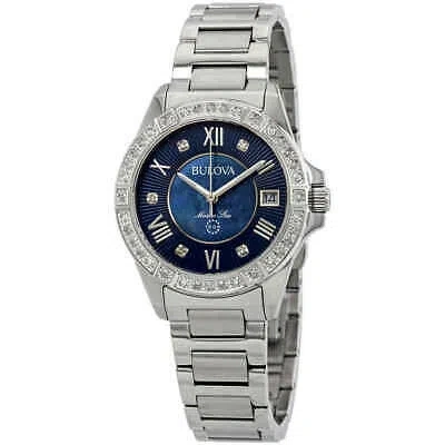 Pre-owned Bulova Marine Star Midnight Blue Mop Diamond Dial Ladies Watch 96r215