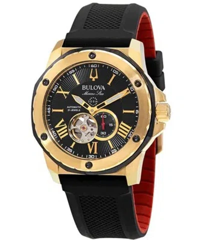 Pre-owned Bulova Marine Star Open Heart Black Dial Automatic Diver 98a272 200m Mens Watch