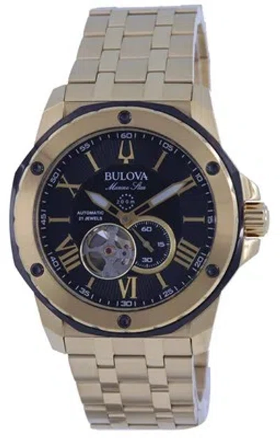 Pre-owned Bulova Marine Star Open Heart Black Dial Automatic Diver 98a273 200m Mens Watch