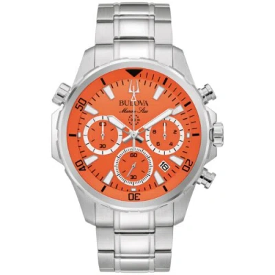 Pre-owned Bulova Marine Star Orange Dial And Stainless Steel Bracelet Watch 43.5mm 96b395