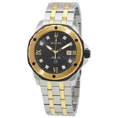 Pre-owned Bulova Marine Star Quartz Diamond Black Dial Men's Watch 98d175
