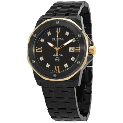 Bulova Marine Star Quartz Diamond Black Dial Men's Watch 98d176 In Black / Gold Tone