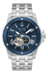Bulova Marine Star Series A Mens Automatic Chronograph Silver Tone Stainless Steel Bracelet Watch 98a302 In Blue/silver