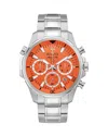 Bulova Marine Star Series B Mens Chronograph Silver Tone Stainless Steel Bracelet Watch 96b395 In Orange/silver