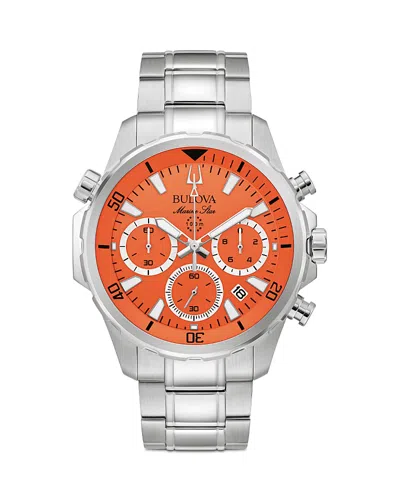 Bulova Men's Chronograph Marine Star Stainless Steel Bracelet Watch 44mm In Orange