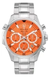 Bulova Marine Star Series B Mens Chronograph Silver Tone Stainless Steel Bracelet Watch 96b395 In Metallic