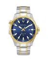Bulova Marine Star Mens Two Tone Stainless Steel Leather Bracelet Watch 98b384 In Blue/gold