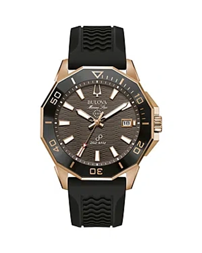 Bulova Men's Marine Star Black Silicone Strap Watch 43mm In Brown/black