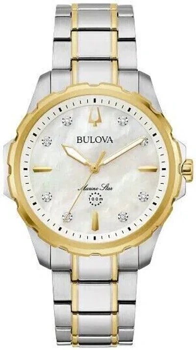 Pre-owned Bulova Marine Star White Mother-of-pearl Dial Women's Watch 98p227
