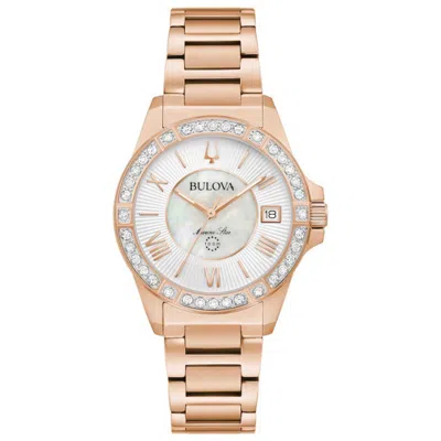 Bulova Marine Star Womens Diamond Accent Rose Goldtone Stainless Steel Bracelet Watch 98r295