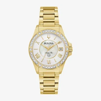 Bulova Marine Star Womens Diamond Accent Gold Tone Stainless Steel Bracelet Watch 98r294