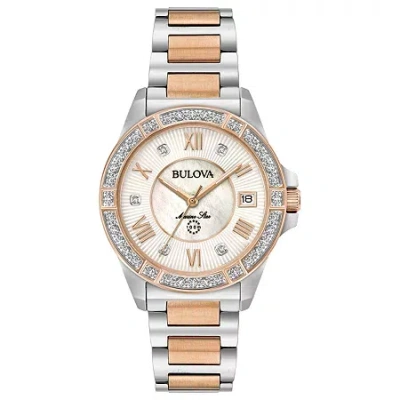 Bulova Marine Star Womens Diamond Accent Two Tone Bracelet Watch 98r234 In Gray