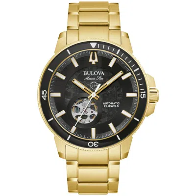 Pre-owned Bulova Men's Automatic Skeleton Luminous Gold Stainless Steel Watch 45 Mm 97a174