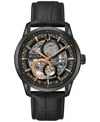 Bulova Men's Automatic Sutton Black Leather Strap Watch 43mm, A Macy's Exclusive In Black