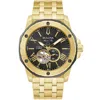 Bulova Men's Automatic Marine Star Gold-tone Stainless Steel Bracelet Watch 45mm In Black