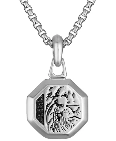 Bulova Marc Anthony Men's Black Diamond Lion Head Silhouette Pendant Necklace In Sterling Silver-plate, 24" In No Color