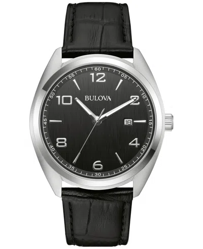 Bulova Men's Black Leather Strap Watch 42mm In No Color