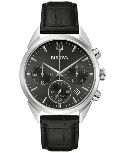 Bulova Men's Chronograph High Precision Black Leather Strap Watch 42mm In No Color