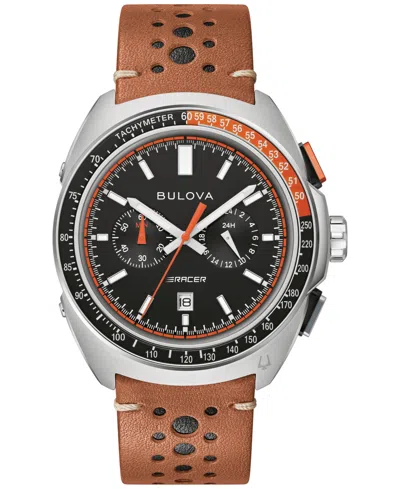 BULOVA MEN'S CHRONOGRAPH RACER BROWN LEATHER STRAP WATCH 42MM