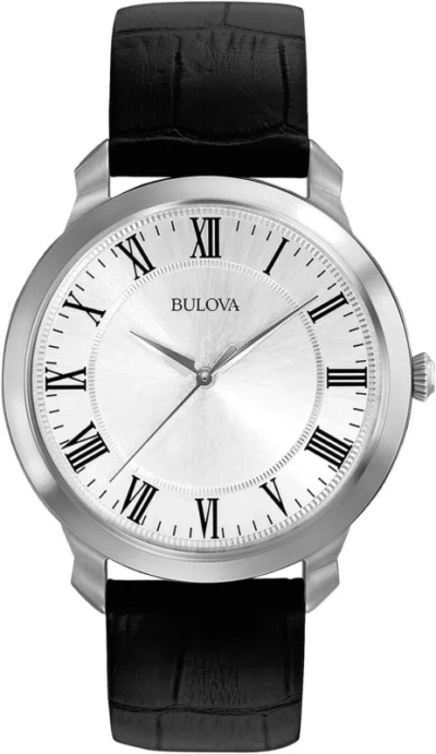 Pre-owned Bulova Men's Classic 3-hand Quartz Black Leather Strap Watch, Roman Numeral Mark In Stainless