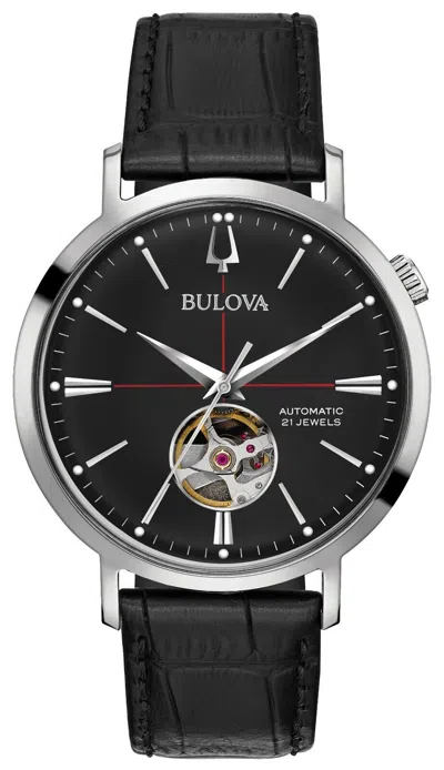 Pre-owned Bulova Men's Classic Automatic Hack Feature Black Leather Watch 41 Mm 96a201