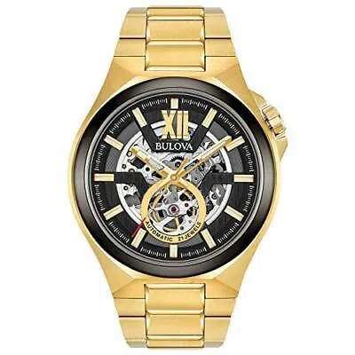 Pre-owned Bulova Men Classic Maquina Gold 3-hautomatic Watch Skeleton Dial Style 98a178