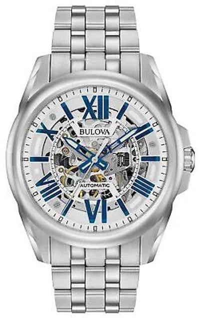 Pre-owned Bulova Men's Classic Sutton 3-hand 21-jewel Automatic Watch 96a187 In Stainless/ Blue Accents