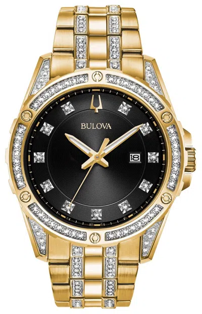 Pre-owned Bulova Men's Crystal Bul Quartz Gold Stainless Steel Calendar Watch 43 Mm 98k107