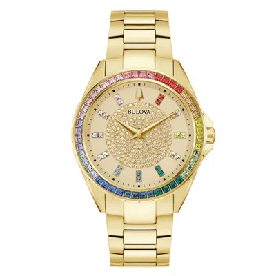 Bulova Classic Crystal Mens Crystal Accent Gold Tone Stainless Steel Bracelet Watch 97a179