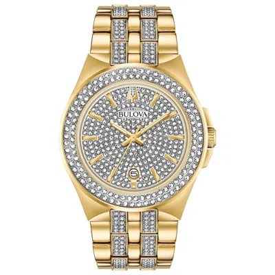 Bulova Men's Crystal Silver Dial Watch In Gold