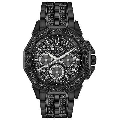 Pre-owned Bulova Men's Crystals Octava Black Ion Plated Stainless Steel 6-hand Multi-fu... In Black Ion-plated