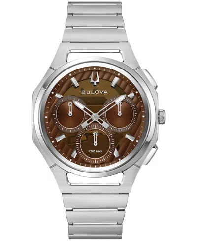 Bulova Curv Mens Chronograph Silver Tone Stainless Steel Bracelet Watch 96k117 In Metallic