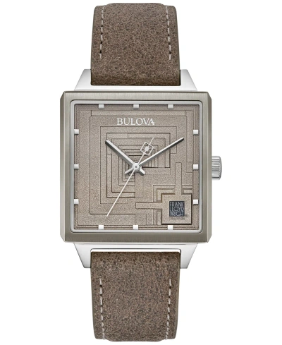 Bulova Men's Ennis House Frank Lloyd Wright Taupe Leather Strap Watch 34mm