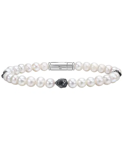 Bulova Marc Anthony Men's Freshwater Pearl & Lion Beaded Bracelet In Sterling Silver-plate, Bvb1161-wswprl In No Color