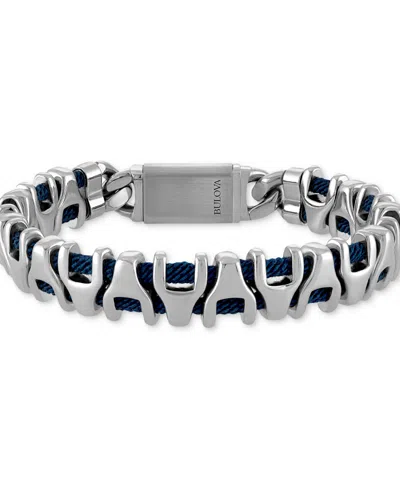 Bulova Men's Link Stainless Steel Blue Corded Bracelet In Metallic