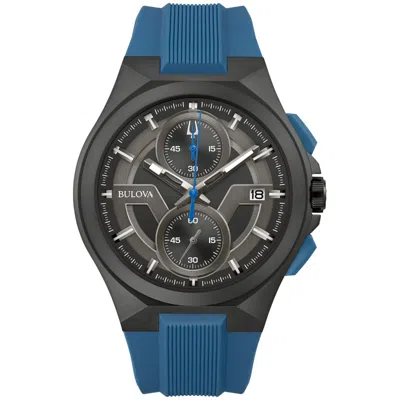 Pre-owned Bulova Men's Maquina Chronograph Calendar Quartz Blue Silicon Watch 46 Mm 98b380