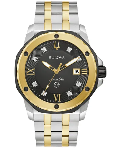 Bulova Men's Marine Star Diamond Accent Two-tone Stainless Steel Bracelet Watch 44mm