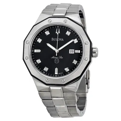 Bulova Men's Marine Star Diamond Accented Stainless Steel Bracelet Watch 98d103 In Black