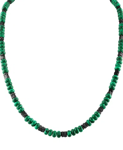 Bulova Men's Marine Star Malachite Beaded 22" Necklace In 14k Gold-plated Sterling Silver In Na