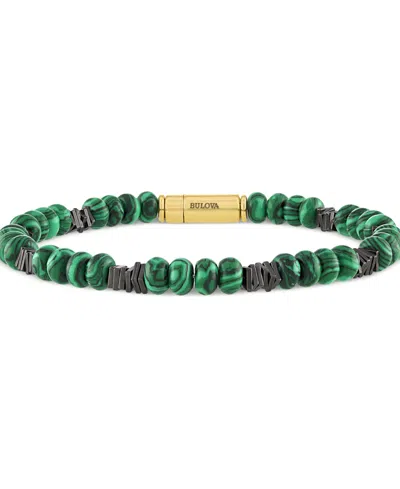 Bulova Men's Marine Star Malachite Beaded Bracelet In 14k Gold-plated Sterling Silver In Na