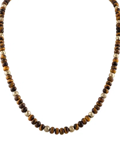 Bulova Men's Marine Star Tiger's Eye Beaded 22" Necklace In 14k Gold-plated Sterling Silver In Na