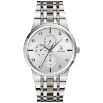 Pre-owned Bulova Men Modern Two Tone Stainless Diamond Quartz Watch Gray Dial 40mm 98d185